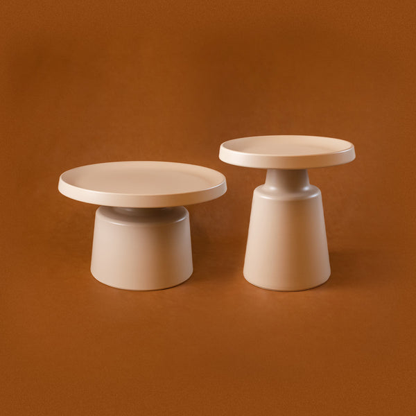 Set de 2: Mesa de Centro + Lateral Estilo Mushroom - Ivory