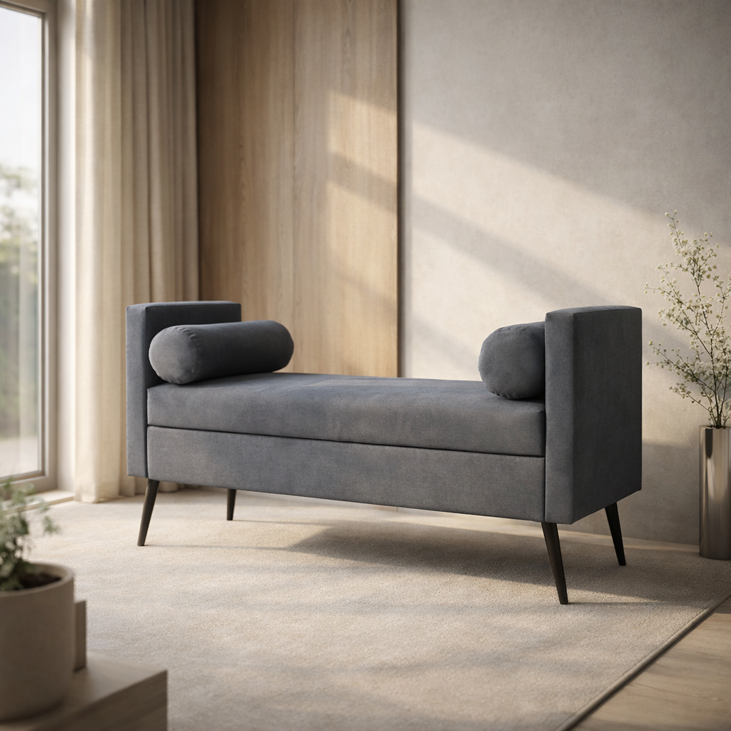 Banca Baúl Con Almacenamiento Tapizado en Tela Alessia con Cojines