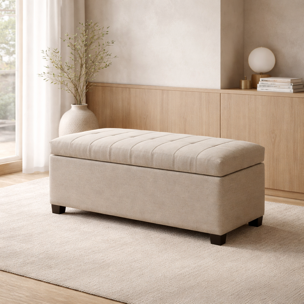 Banca Baúl Con Almacenamiento Tapizado en Tela Piero