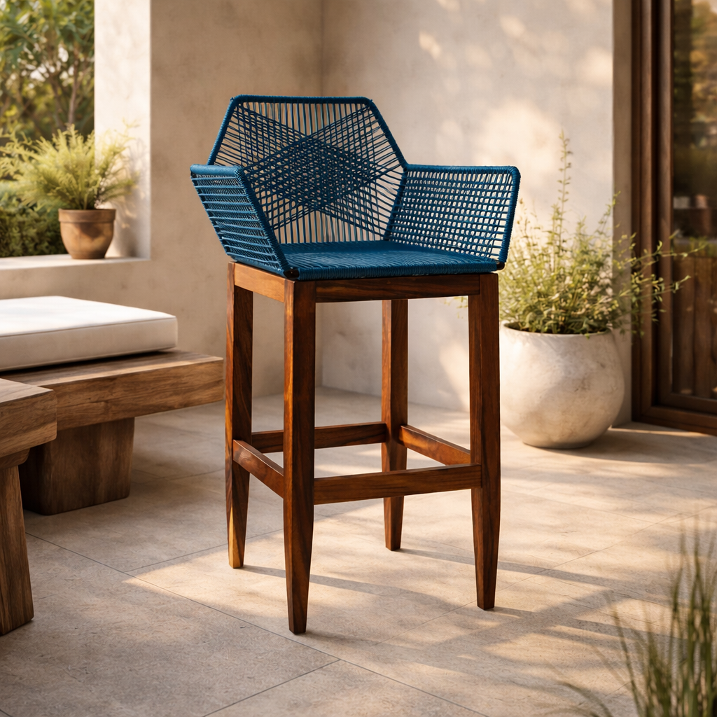 Banco de Bar Diamante Madera de Parota - Azul - SPAACIO Design Central