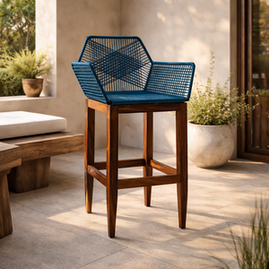 Banco de Bar Diamante Madera de Parota - Azul - SPAACIO Design Central