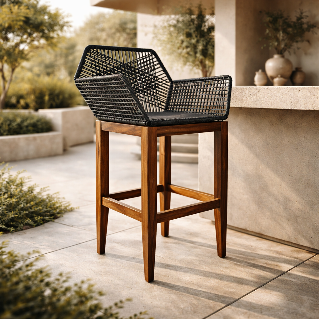 Banco de Bar Diamante Madera de Parota - Gris - SPAACIO Design Central