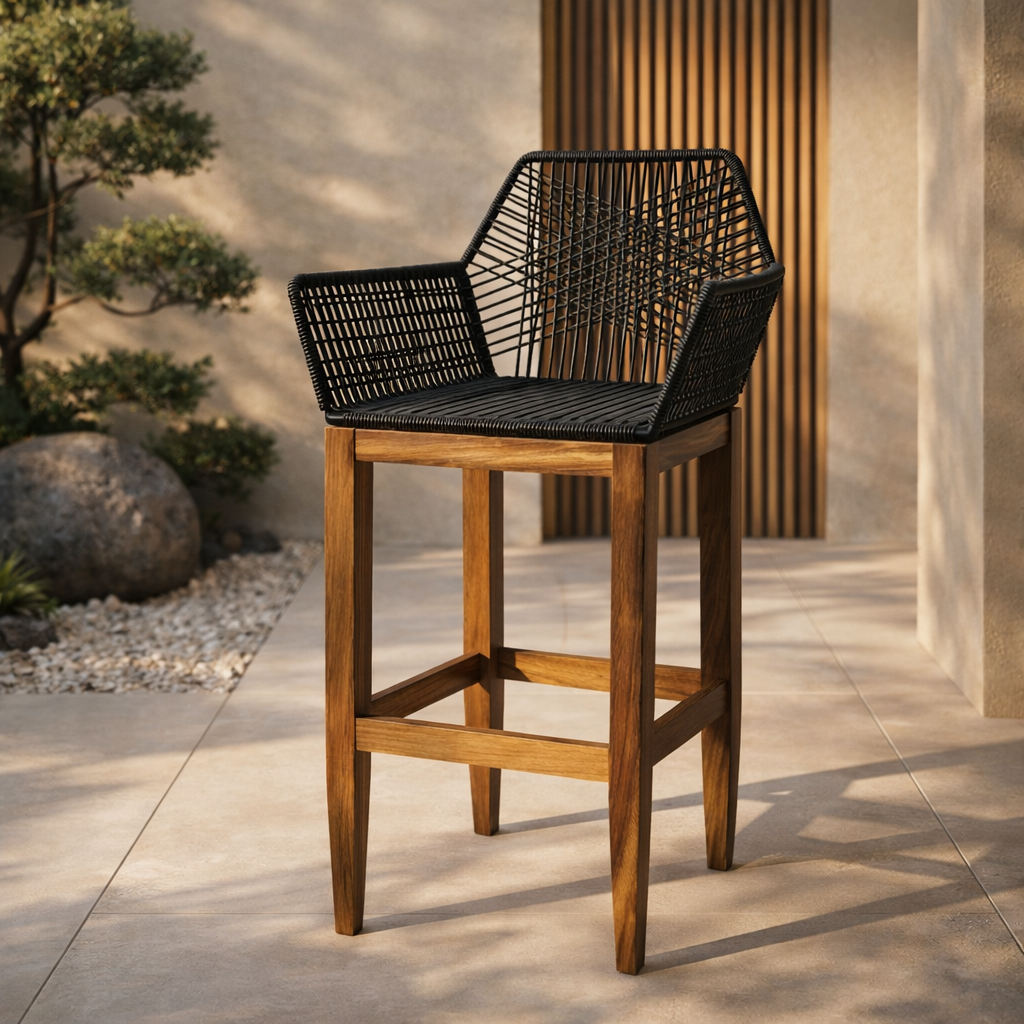 Banco de Bar Diamante Madera de Parota - Negro