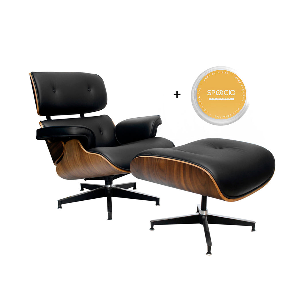 Silla Lounge Eames + Ottoman Réplica - Piel Genuina Negro