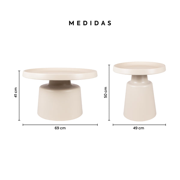 Set de 2: Mesa de Centro + Lateral Estilo Mushroom - Ivory - SPAACIO Design Central