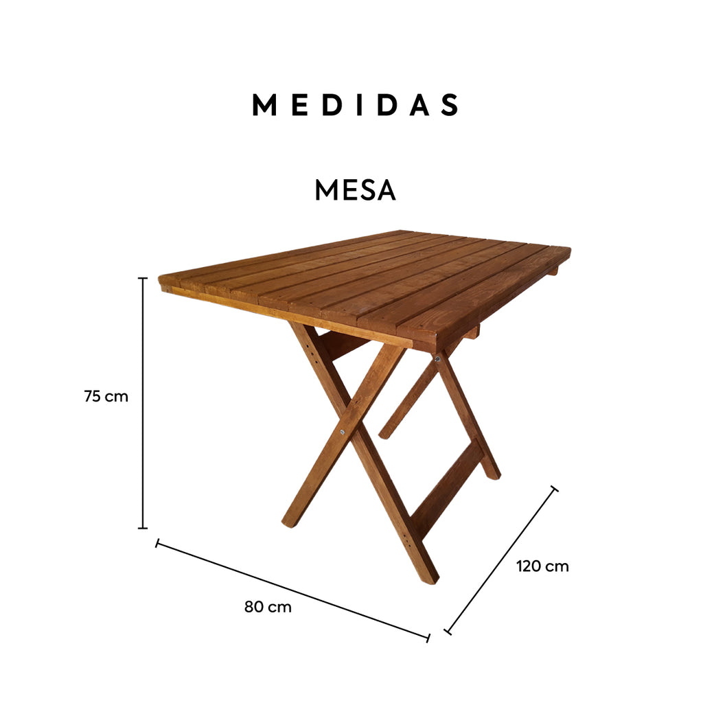 Mesa rectangular de madera, 120 x 80 cm, artesanal, plegable