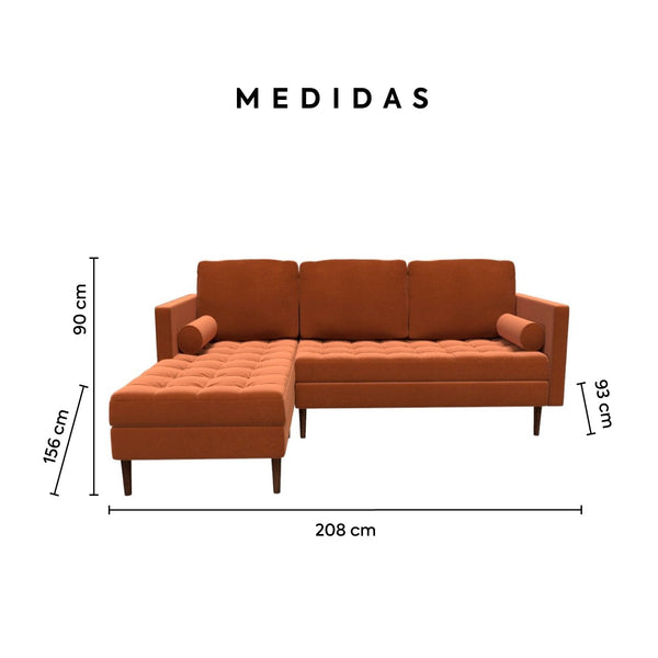 Sala Modular 3 Cuerpos Ortega Terciopelo - Terracota - Izquierdo