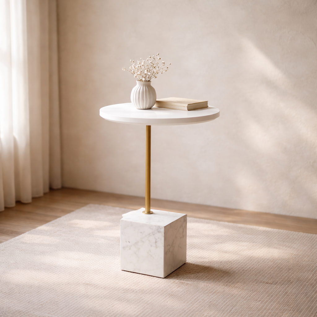 Mesa Lateral de Mármol Abisko - Blanco