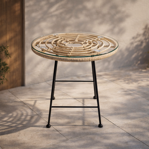 Mesa de Centro Exterior Silveri Ratán Sintético y Vidrio - SPAACIO Design Central