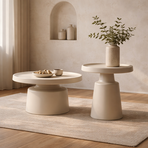 Set de 2: Mesa de Centro + Lateral Estilo Mushroom - Ivory - SPAACIO Design Central