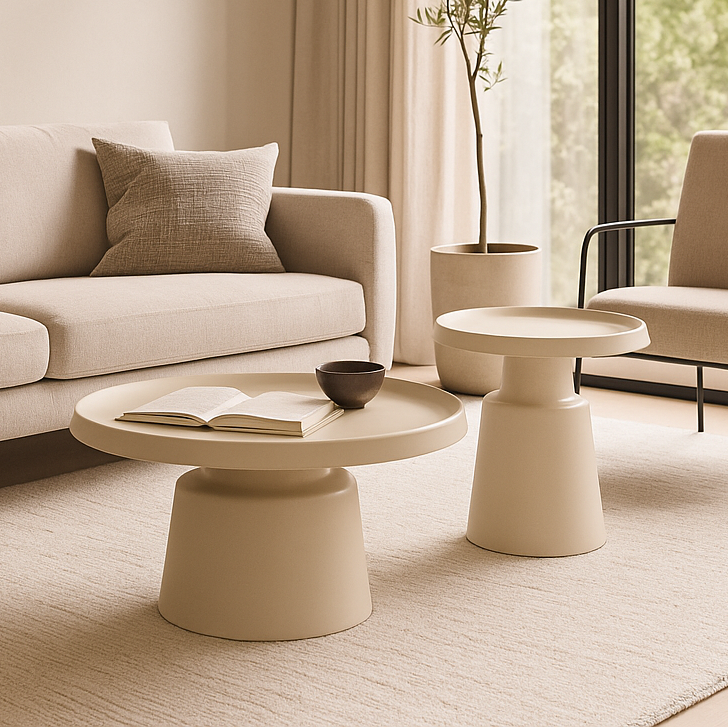 Set de 2: Mesa de Centro + Lateral Estilo Mushroom - Ivory