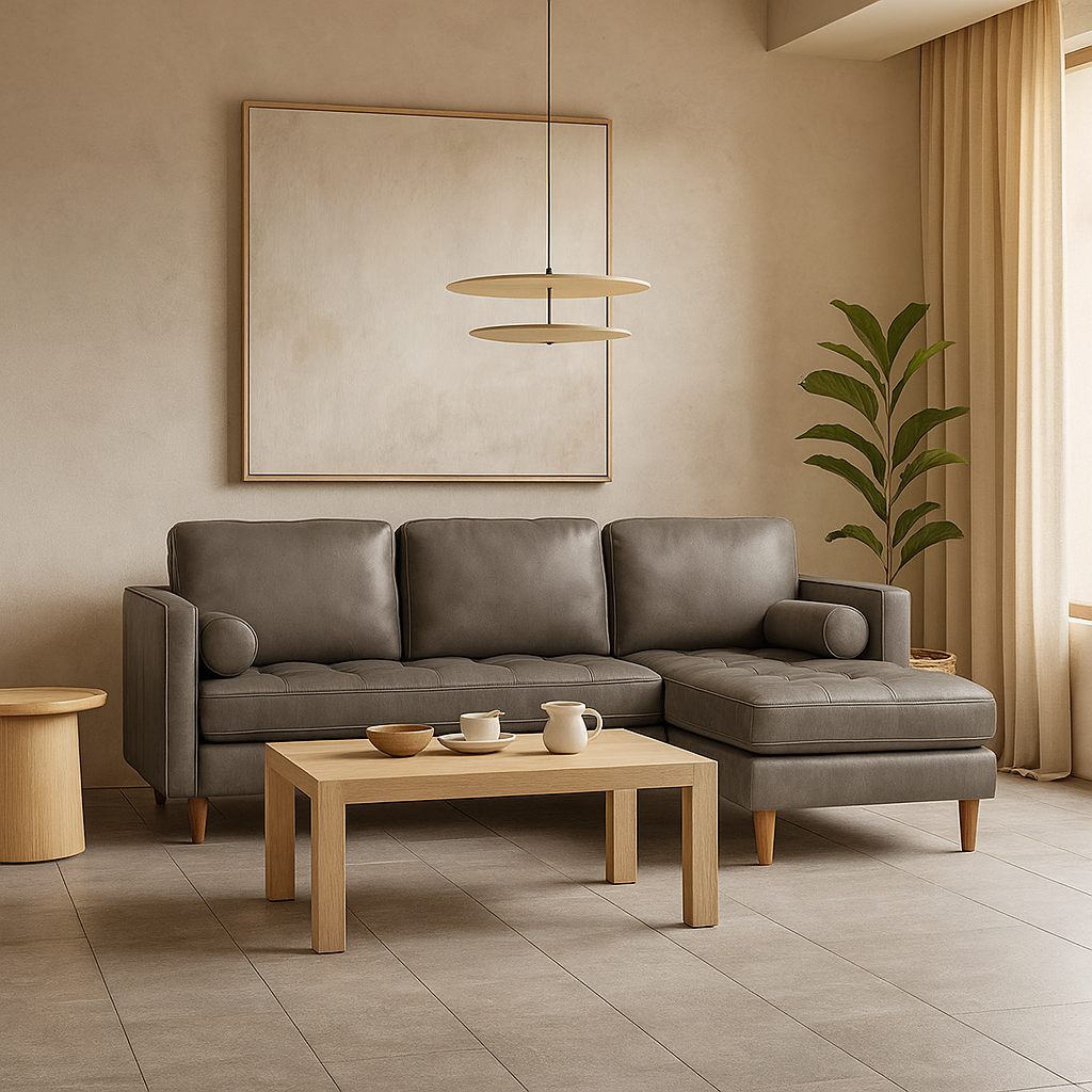 Sala Modular 3 Cuerpos Ortega Piel Ecologica - Gris Oscuro