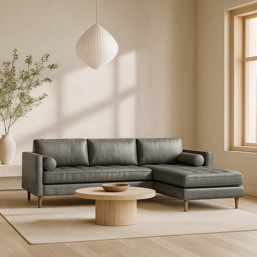 Sala Modular 4 Cuerpos Ortega Piel Ecologica - Gris Oscuro