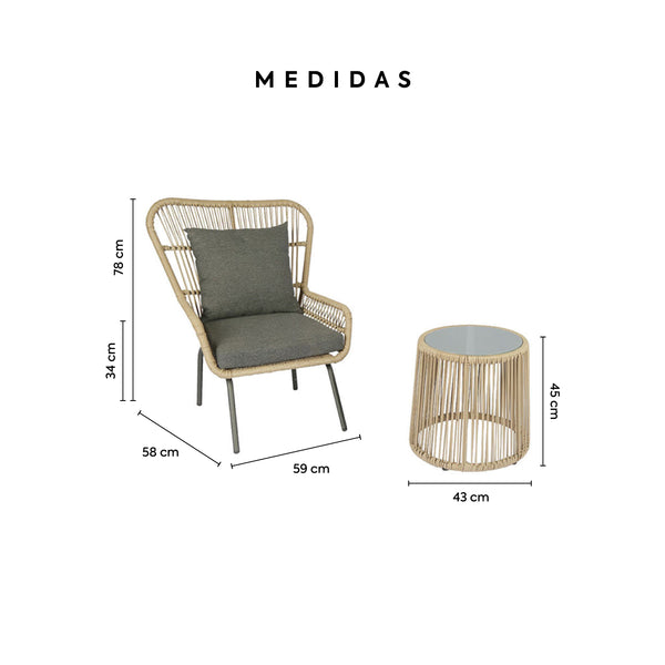 Set de 2 Sillones + 1 Mesa de Centro de Exterior Kailani