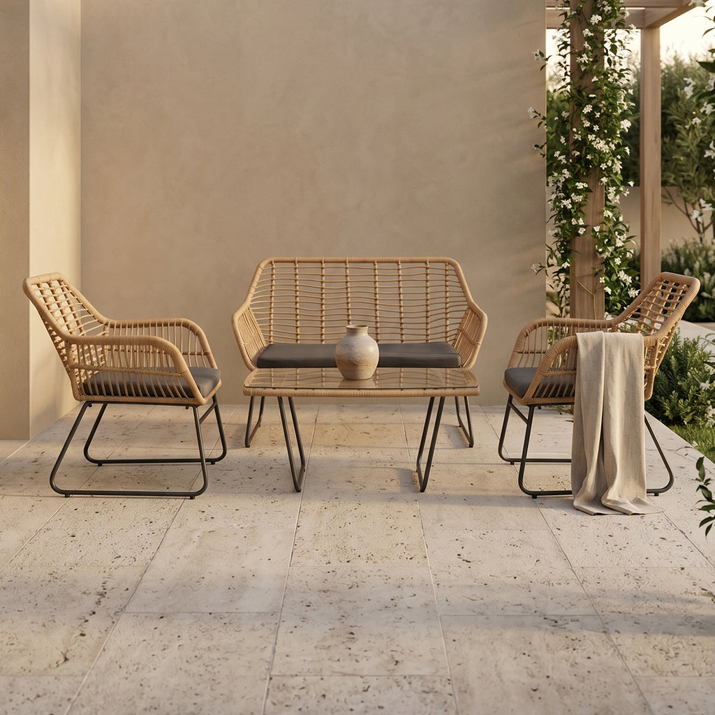 Set 2 Sillones de Exterior de Ratán + Loveseat + Mesa de Centro Tulum
