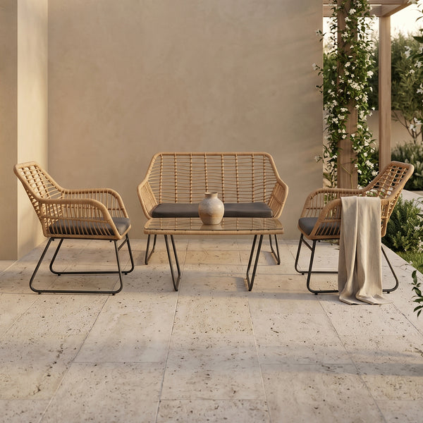 Set 2 Sillas de Exterior de Ratán + Sillón + Mesa Tulum