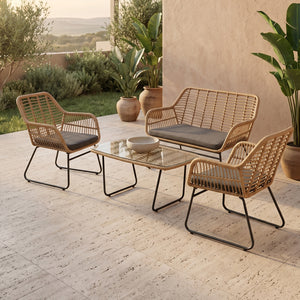 Set 2 Sillas de Exterior de Ratán + Sillón + Mesa Tulum