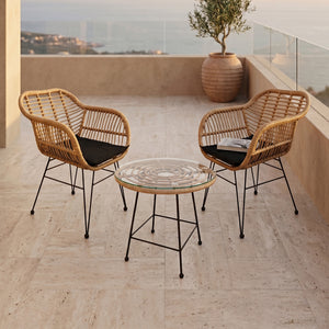 Set de 2 Sillas de Exterior de Ratán Zicatela + 1 Mesa de Centro
