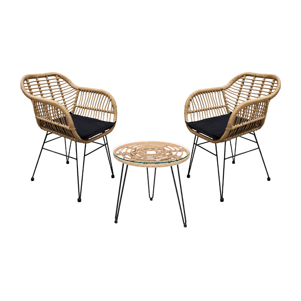 Set de 2 Sillas de Exterior de Ratán Zicatela + 1 Mesa de Centro