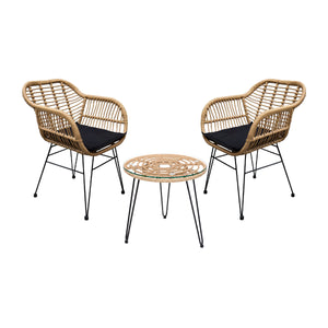 Set de 2 Sillas de Exterior de Ratán Zicatela + 1 Mesa de Centro