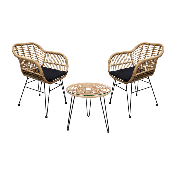 Set de 2 Sillas de Exterior de Ratán Zicatela + 1 Mesa de Centro