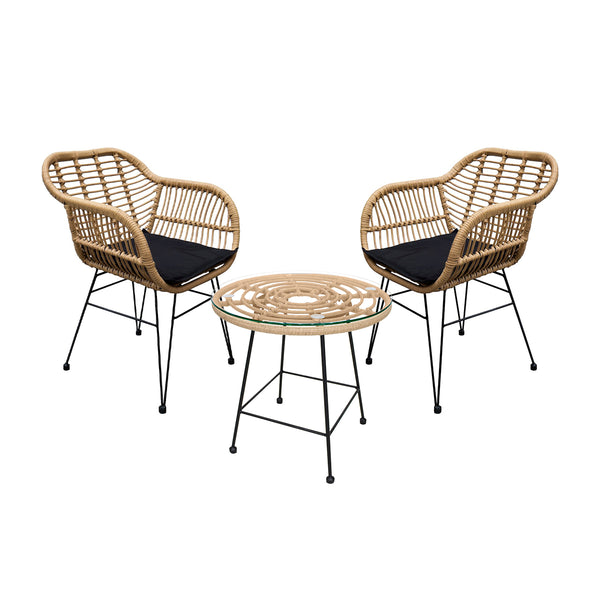 Set de 2 Sillas de Exterior de Ratán Zicatela + 1 Mesa de Centro