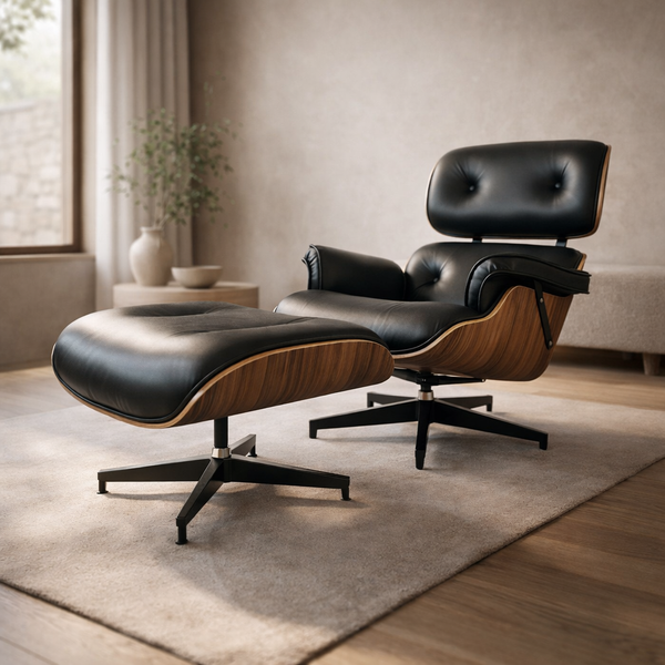 Silla Lounge Eames + Ottoman Réplica - Piel Genuina Negro - SPAACIO Design Central
