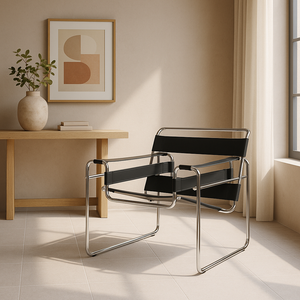 Silla Lounge B3 Wassily Réplica Cromada - Negro