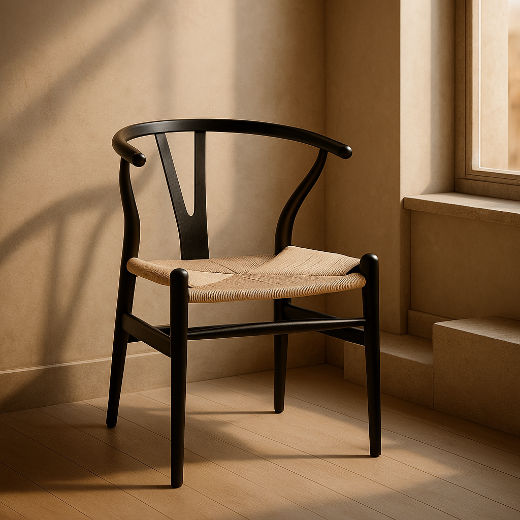 Silla de Comedor Wishbone Réplica - Negro - Tejido Natural
