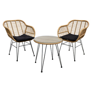 Set de 2 Sillas de Exterior de Ratán Zicatela + 1 Mesa de Centro