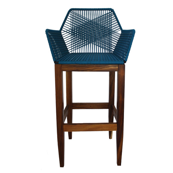 Banco de Bar Diamante Madera de Parota - Azul - SPAACIO Design Central