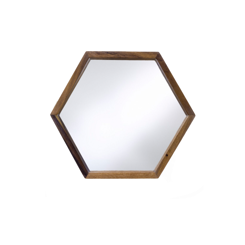 Espejo Hexagonal Marco de Parota Luna - 44 cm