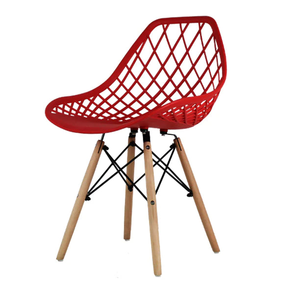 Silla de Comedor Estilo Eames Red Plástico y Madera