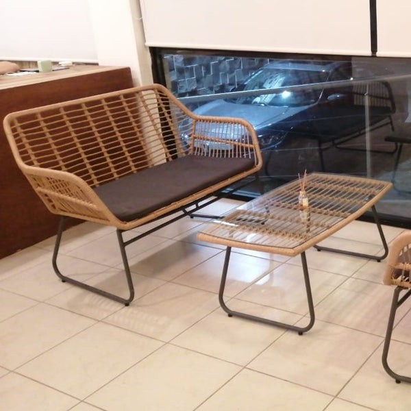 Set 2 Sillas de Exterior de Ratán + Sillón + Mesa Tulum