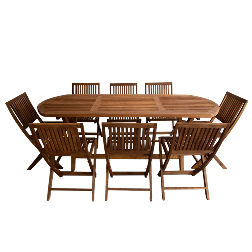 mesa plegable con 8 sillas plegables ideal quincho, terraza