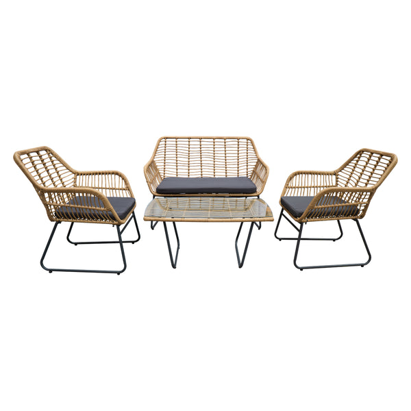 Set 2 Sillas de Exterior de Ratán + Sillón + Mesa Tulum